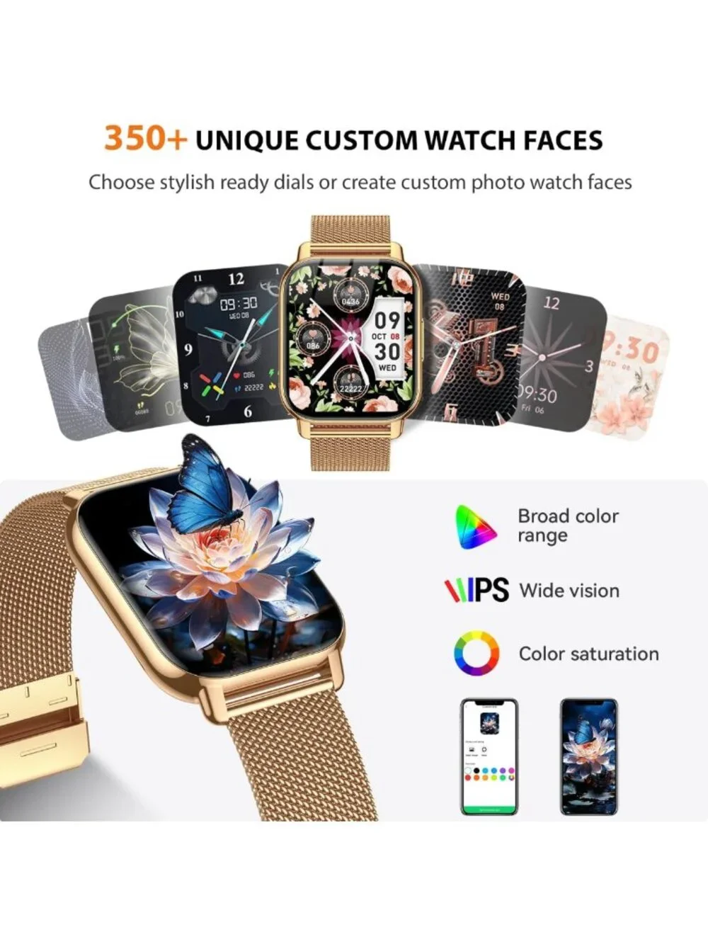 Stylish Smart Watch for Women - Fitness Tracker, Bluetooth Calls, Heart Rate